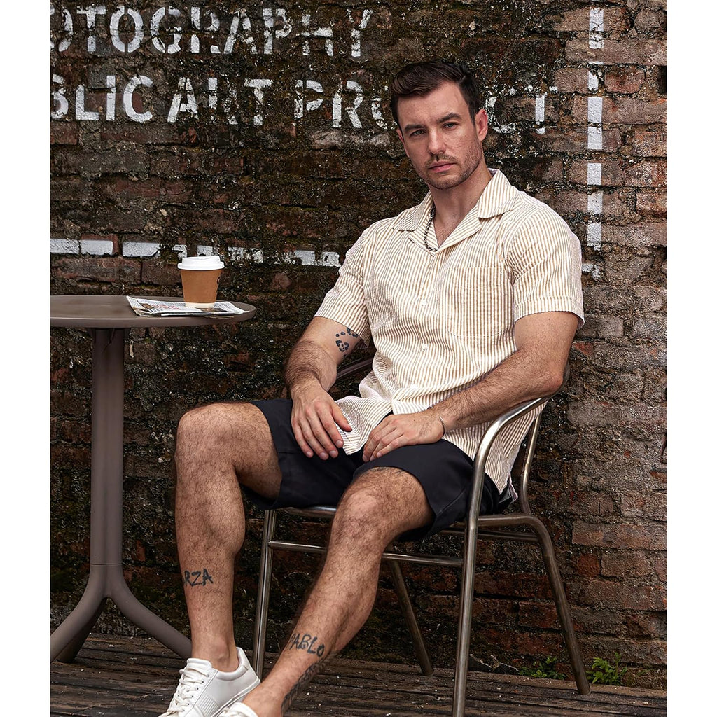 Vatpave Mens Striped Summer Shirt Casual Button Down Short Sleeve Beach Shirts Cotton Shirts For Men