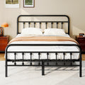 Zunatu Queen Size Metal Platform Bed Frame/Victorian Style Headboard And Footboard/Steel Slat Support/Easy Assembly/No Box Spring Needed/Underbed Storage/Noise Free/Black