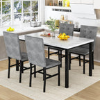 Awqm Dining Table Set For 4,Faux Marble Kitchen Table And Chairs Set Of 4, Modern Dining Room Set For 4,Dinner Table Set With Velvet Chairs, Dining Set For Small Spaces,White & Grey