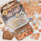 Fimibuke Capybara Backpack For School Girls, 30Pcs Capybara School Supplies | Stationery Set With Bookbag Pencil Case Pins Gel Pens Pencils Notebooks For Back To School Kindergarten Elementary Student