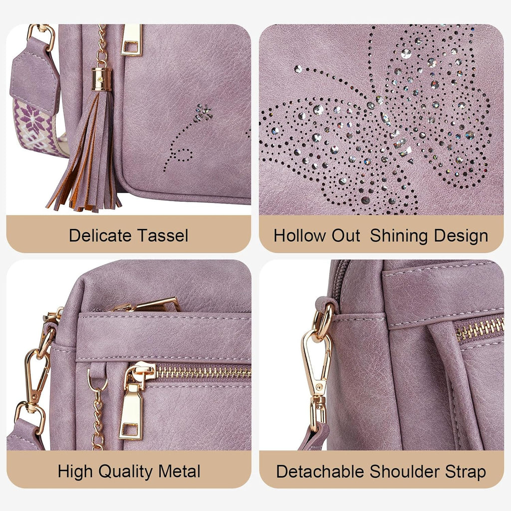 KITEVIUN Crossbody Bags for Women Trendy Leather Crossbody Purse Shoulder Handbags Butterfly Design