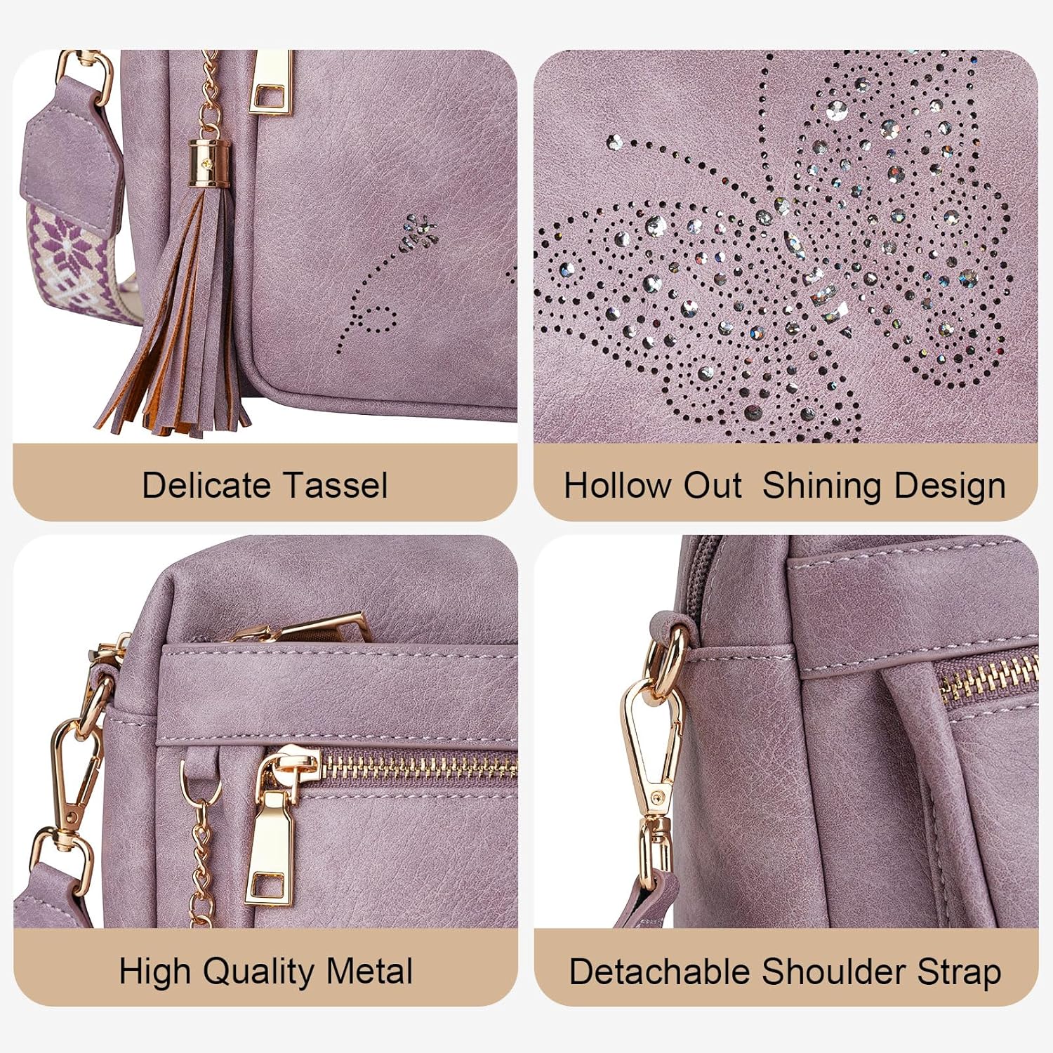KITEVIUN Crossbody Bags for Women Trendy Leather Crossbody Purse Shoulder Handbags Butterfly Design