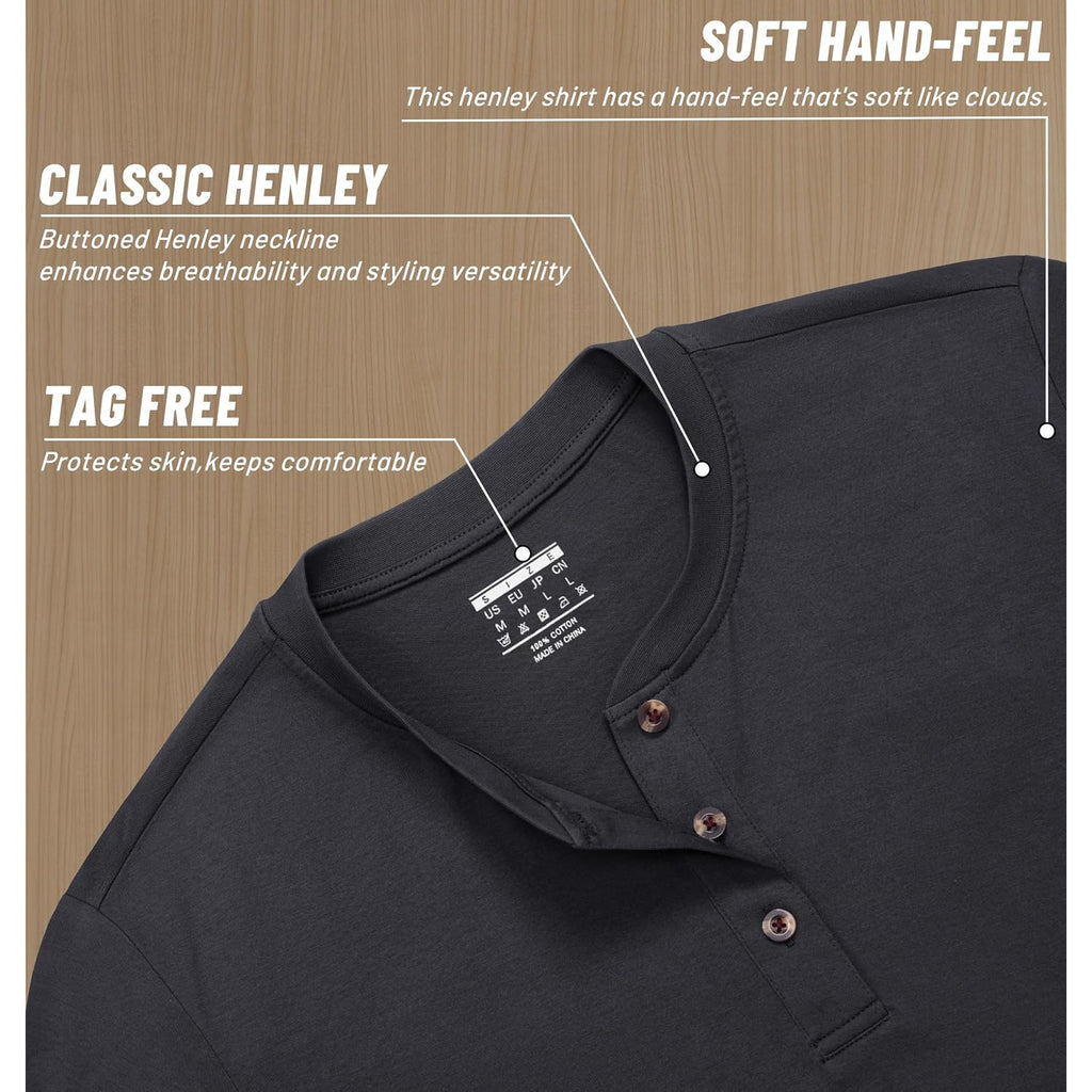 Magnivit Men'S Long Sleeve Henley Shirts Cotton 3-Button Spring Casual T-Shirts Solid Color Soft Basic Tops 2026