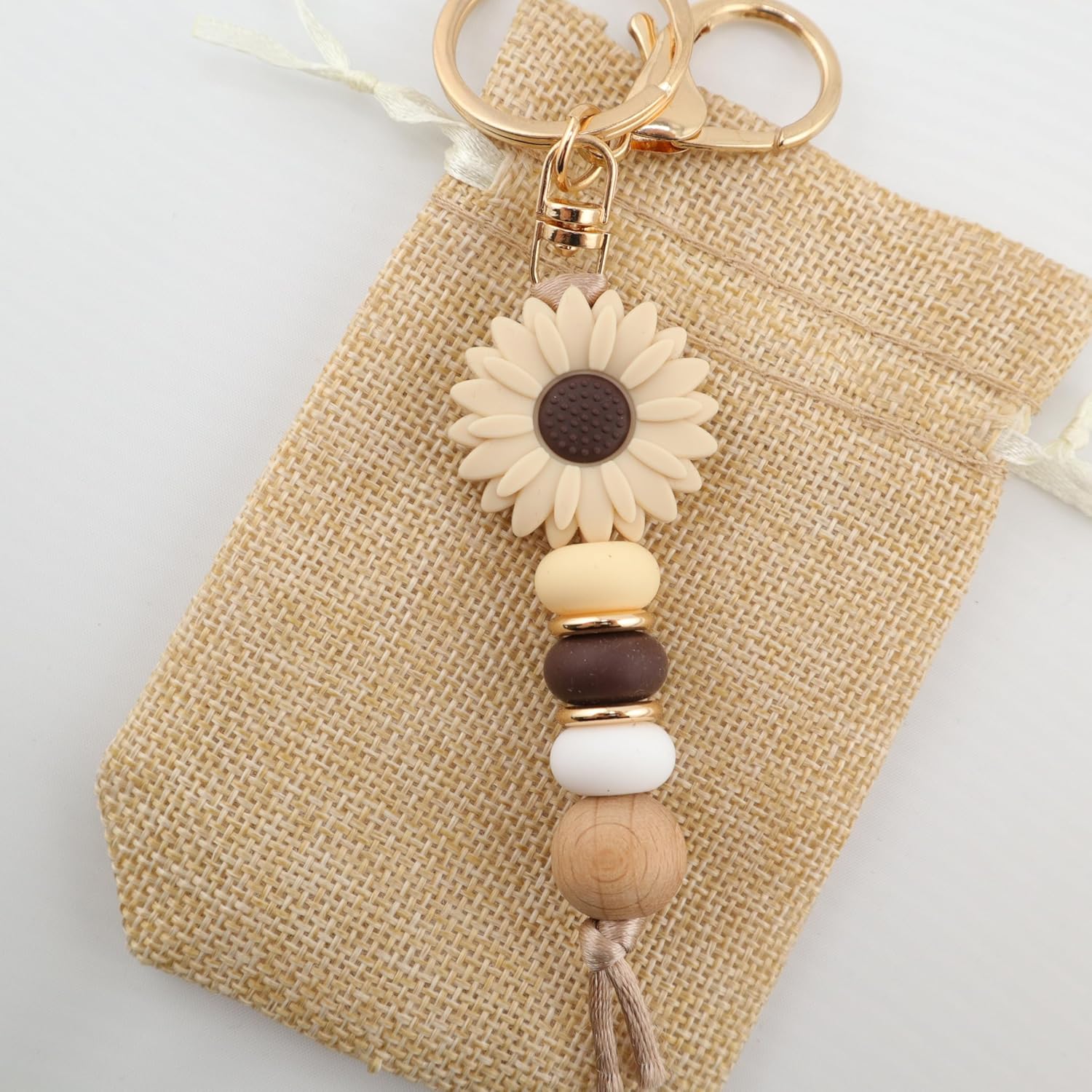 Flower Charm for Women Cute Keychain for Car Keys Silicone Bead Purse Charms for Handback Key Ring