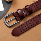 XZQTIVE Hollow Genuine Leather Belts for Women with Pin Buckle, Fashion Casual Waist Belt for Jeans Dress Pants