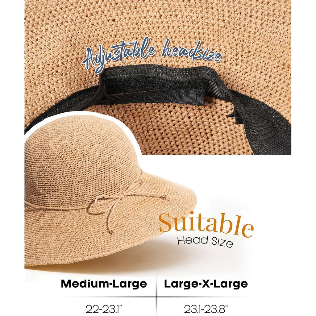 FURTALK Beach Sun Hat for Women Foldable Packable Handmade Straw Hats Sun Protection Floppy Travel Essentials