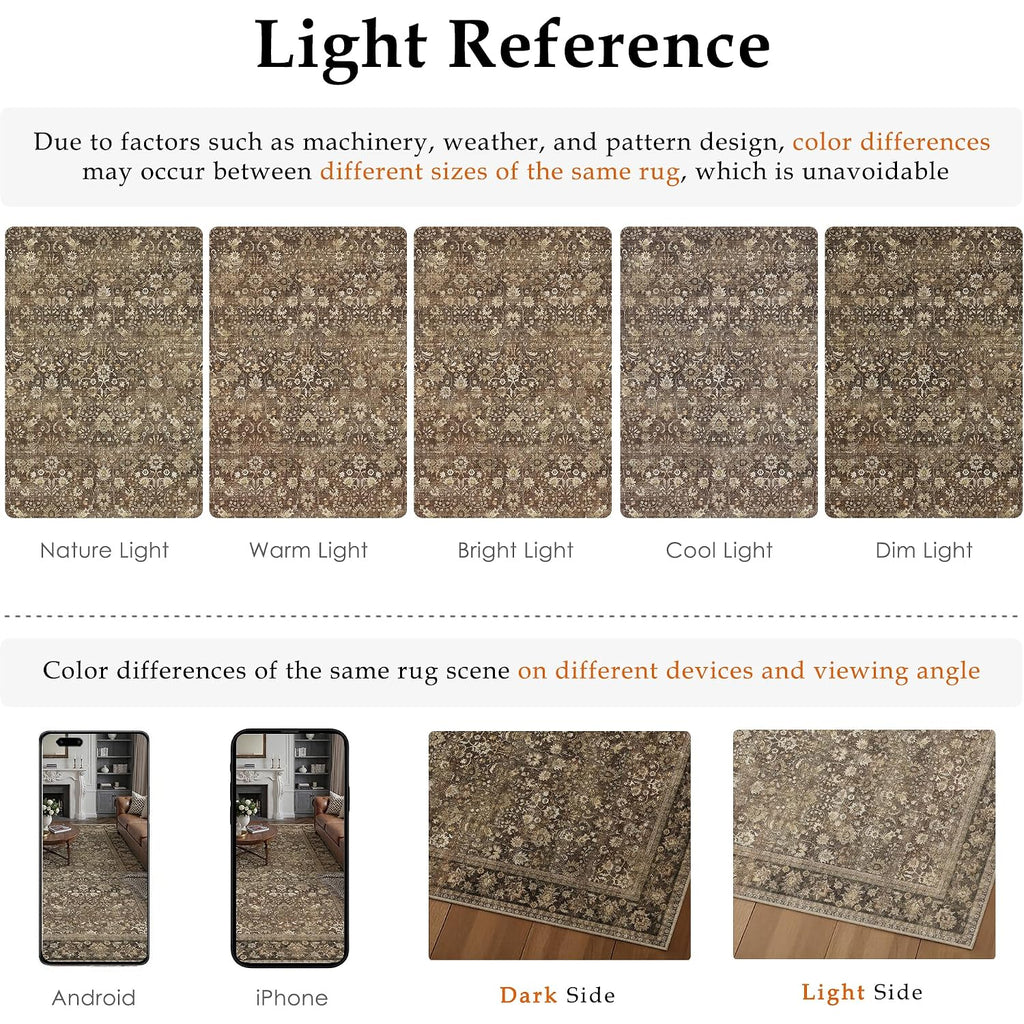 2X6 Runner Rug Machine Washable Brown Hallway Area Rugs Indoor Accent Rugs Floral Low Pile Carpet Distressed Throw Rug Bedroom Living Room Office Dining Kitchen Laundry Non Slip