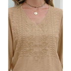 Rapbin Womens 3/4 Sleeve Tops V Neck Casual Shirts Trendy Embroidered Lace Blouses Boho Summer Vacation Clothes