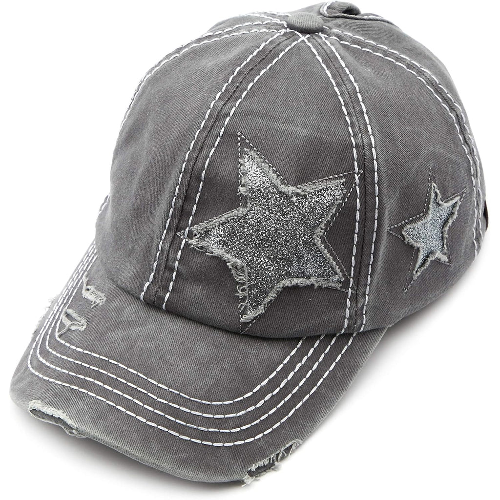 C.C Exclusives Hatsandscarf Washed Distressed Cotton Denim Ponytail Hat Adjustable Baseball Cap (Bt-14)