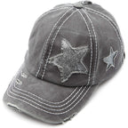 C.C Exclusives Hatsandscarf Washed Distressed Cotton Denim Ponytail Hat Adjustable Baseball Cap (Bt-14)