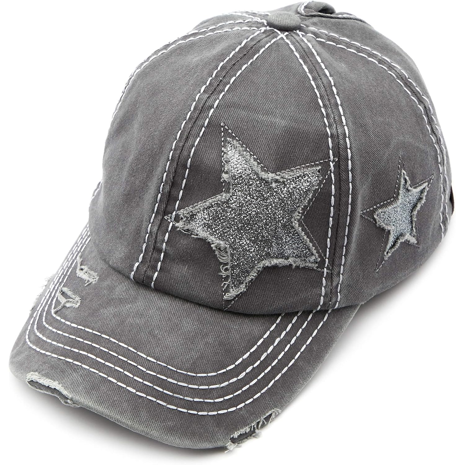 C.C Exclusives Hatsandscarf Washed Distressed Cotton Denim Ponytail Hat Adjustable Baseball Cap (Bt-14)