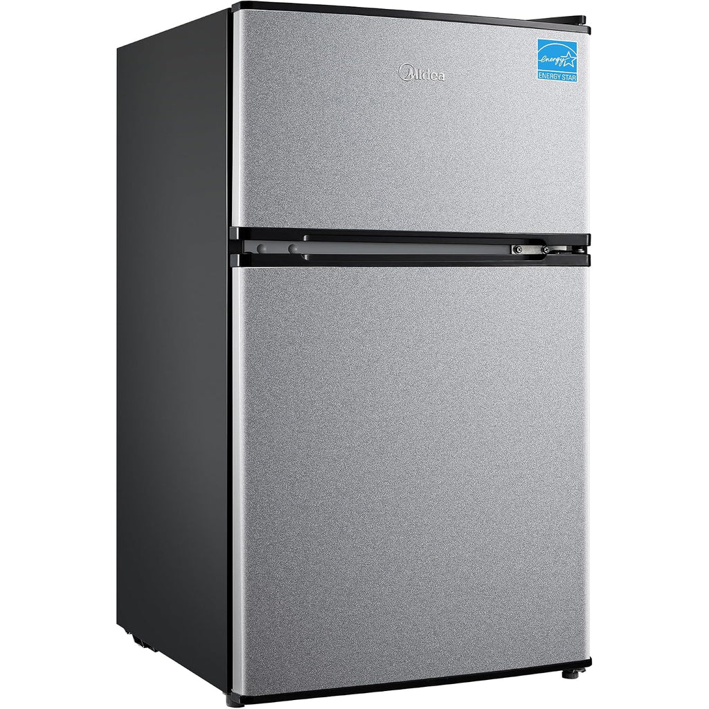 Midea Whd-113Fsl 3.1 Cu Ft Compact Fridge With Freezer, Energy Star Certified Mini Fridge With Interior Light, Adjustable Shelves, Perfect For Office, Dorm, Bedroom, Silver