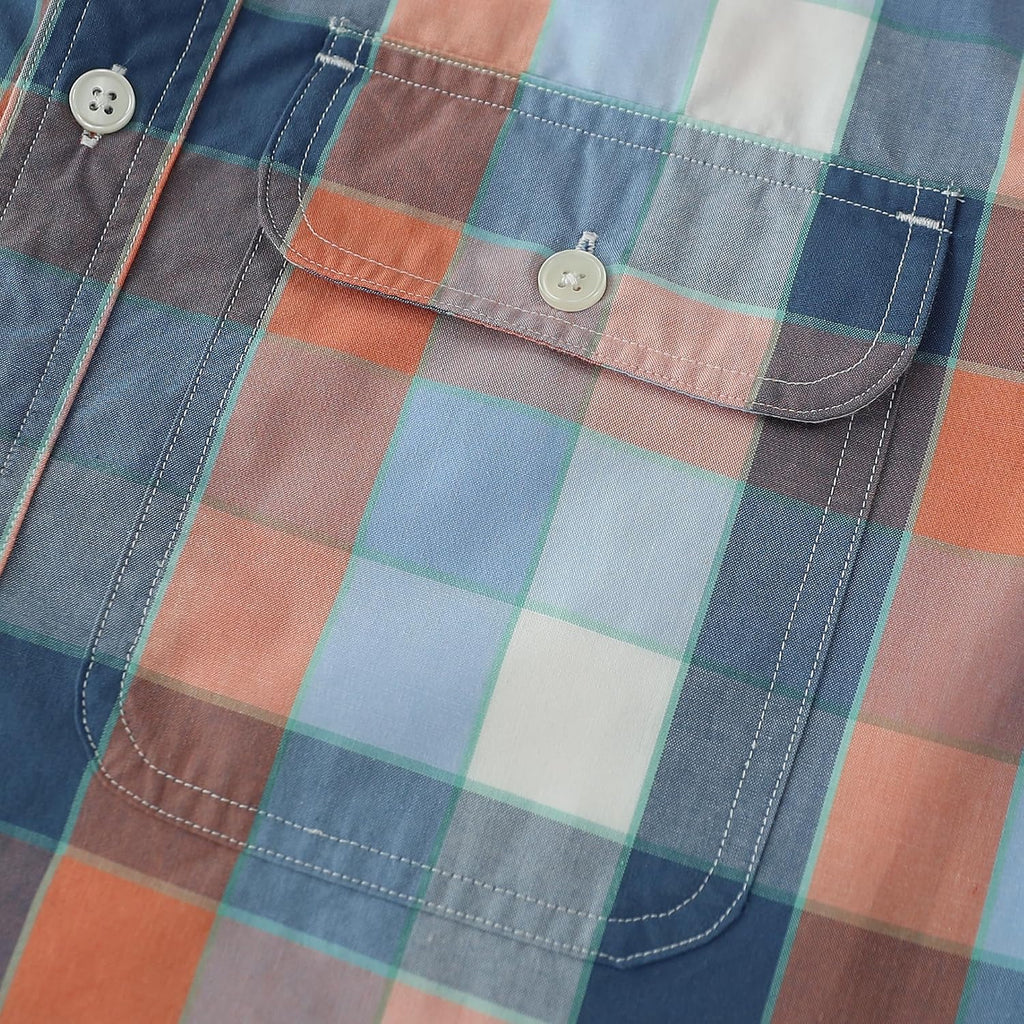 Dubinik® Mens Short Sleeve Button Down Shirts Plaid Casual Western Style Shirt 2 Pocket Lightweight Breathable Regular Fit