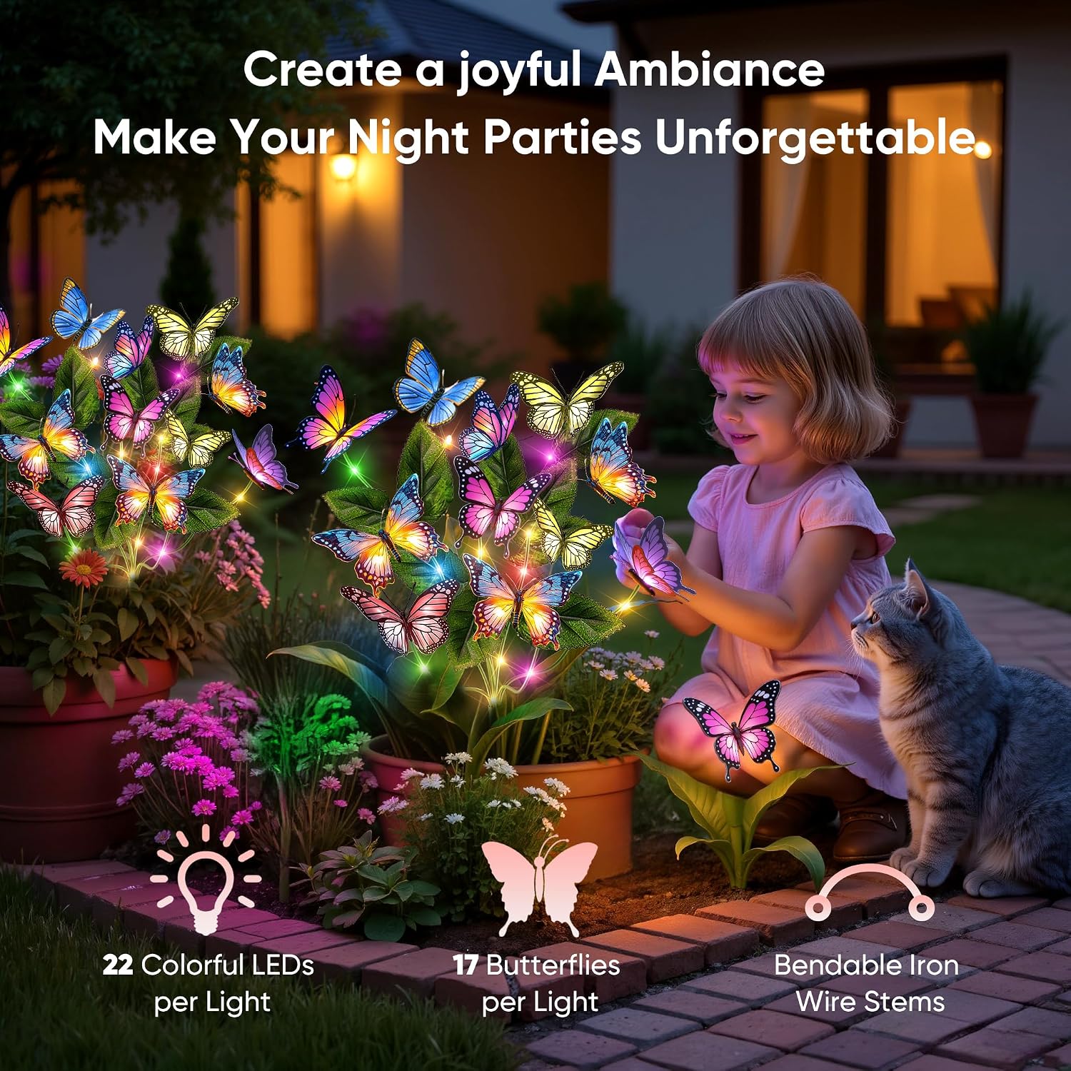 Solar Lights Outdoor Garden Decor: 2 Pack 34 Silk Butterflies With 44 Color-Changing Leds - Auto On/Off 12H Magical Lighting Ip65 Waterproof For Yard Patio Pathway - Unique Gifts For Mom Grandma