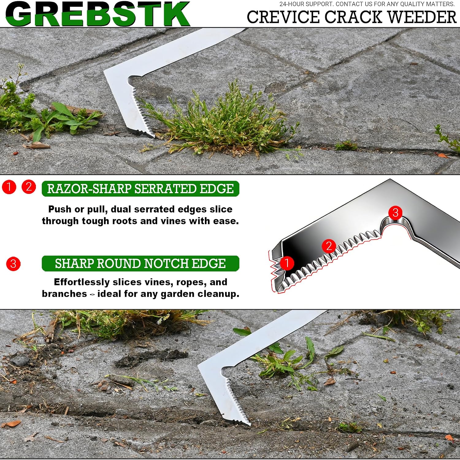 Crack Weeder Crevice Weeding Stainless Steel Sharp Lightweight Tool | Razor-Sharp Rust-Resistant L-Shaped Blade, Solid Beech Wood Non-Slip Handle, For Patio Cracks, Driveway Gaps, Walkway Edging