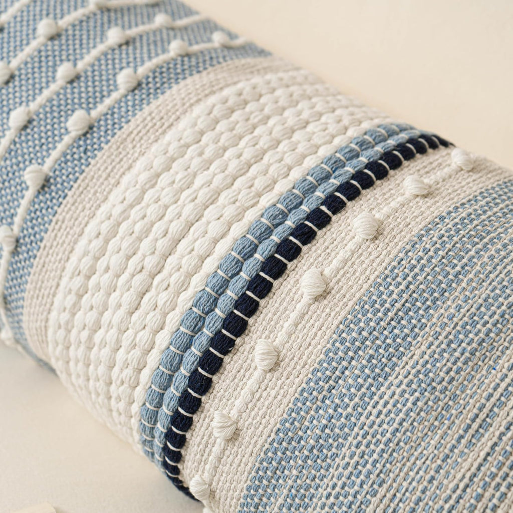 Coastal Blue Decorative Lumbar Pillow Cover 14X36 Boho Long Body Pillow For Bed Farmhouse Lumbar Throw Pillow For Couch Modern Accent Textured Throw Pillowcase