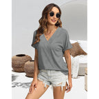 2PCS T Shirts Short Sleeve V Neck Tees Womens Tops Fashion Beach Vacation Clothes 2026 Casual Summer Spring Outfits