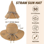 Womens Beach Sun Straw Hat - UV Protection UPF 50+ Sun Hats for Women with Wide Brim, Straw Beach Hat for Women