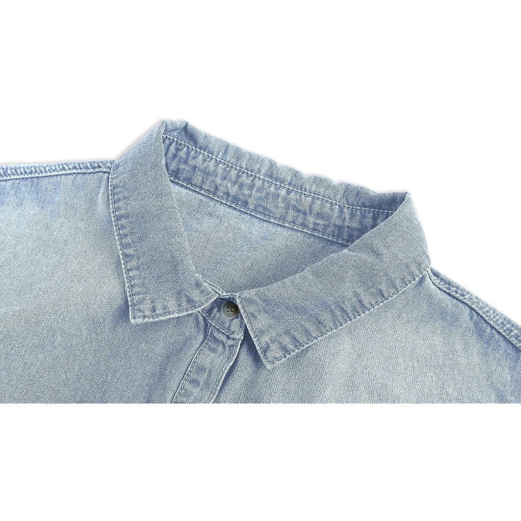 Womens Button Down Denim Shirt Chambray Casual Long Sleeve Collared Boyfriend Jean Jacket Shacket With Pockets