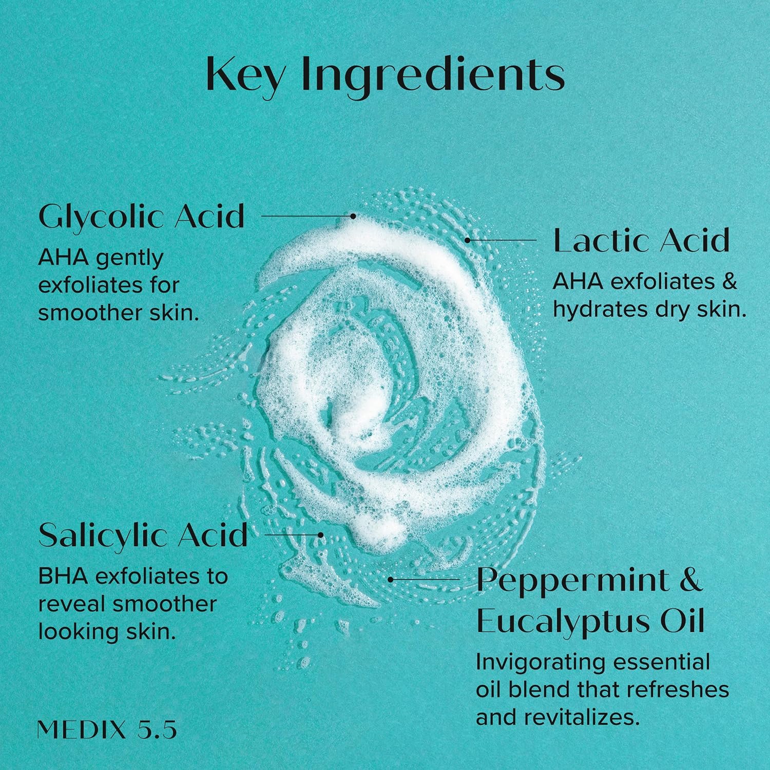 Medix 5.5 Glycolic Acid + Lactic Acid Exfoliating Body Wash Gel | Kp Bump Eraser | Aha Exfoliant Skin Care Body Cleanser | Keratosis Pilaris & Acne | Anti Aging Aha Foaming Body & Face Wash, 15 Fl Oz