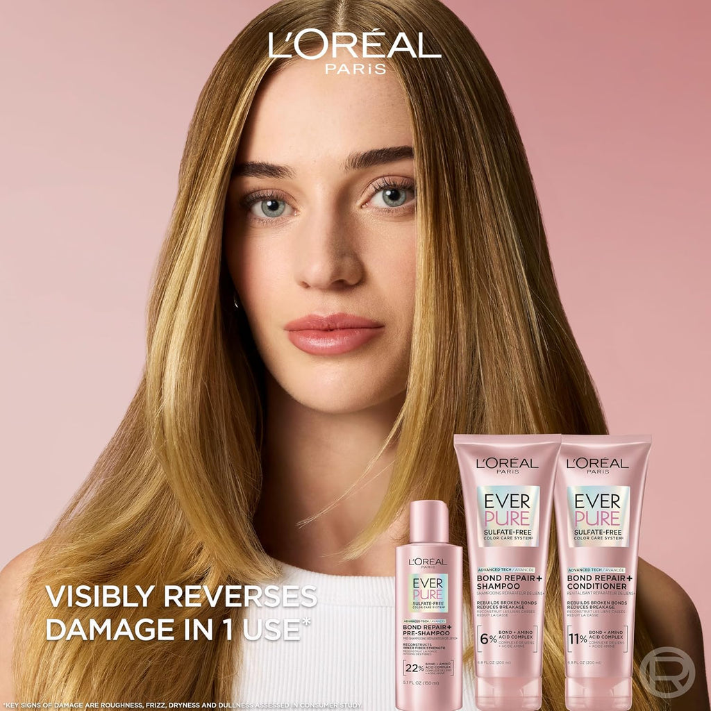 L'Oreal Paris Sulfate Free Bond Repair+ Conditioner, Hair Conditioner With Bond + Amino Acid Complex, Strengthens And Repairs Damaged Or Color Treated Hair, Everpure, 6.8 Fl Oz (Packaging May Vary)
