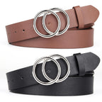 UnFader Pack 2 Women Belts for Jeans with Fashion Double O-Ring Buckle and Faux Leather