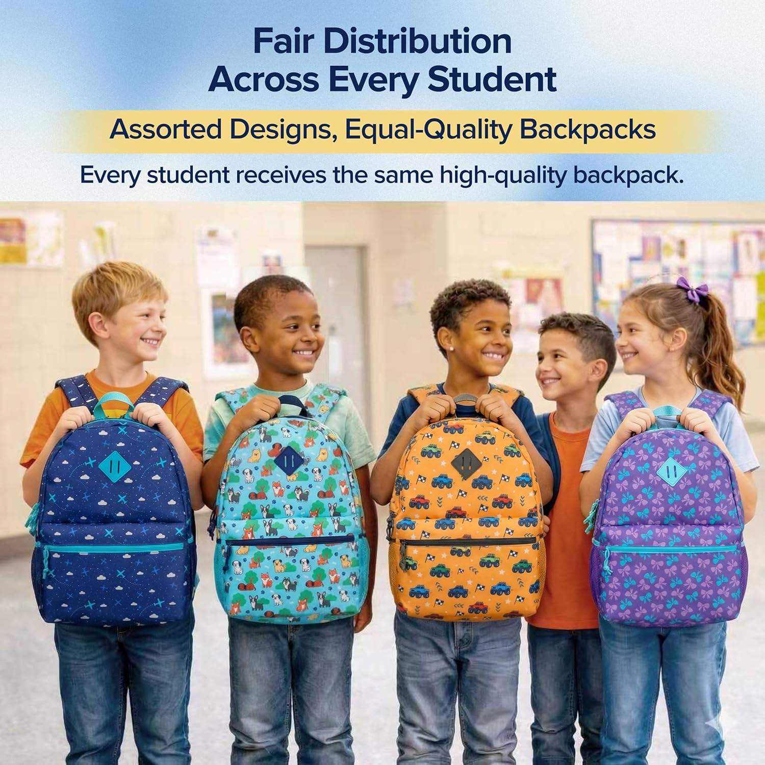 24-Pack 17" Elementary Bulk Backpacks For School, Bulk Printed Bookbags For Boys And Girls Ages 5-11, Assorted Prints For School Drives, Donations, And Giveaways