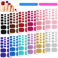 12 Sheets Glitter Toe Nail Wraps Self-Adhesive Toe Nail Polish Stickers Solid Color Nail Art Decals Strips Glittery Manicure Kit with 12 Styles and 2 Pieces Nail Files for Women Girls