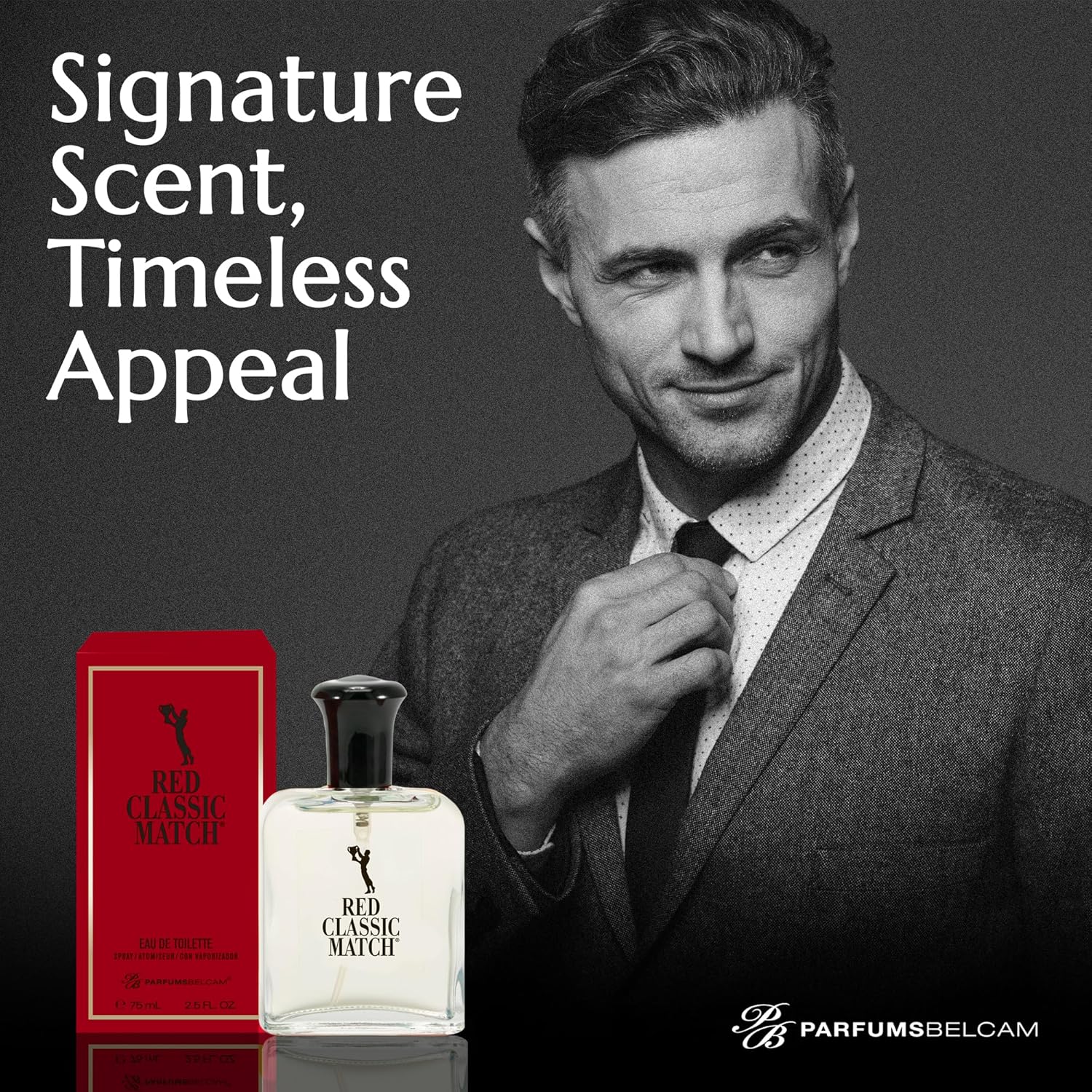 PB ParfumsBelcam Red Classic Match Eau de Toilette - Spicy Woody Amber Fragrance for Men, Long-Lasting Masculine Scent, Affordable Cologne Alternative, Signature Fragrance - 2.54 Fl Oz