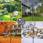 79 Inch Double Shepherds Hooks For Outdoor, Heavy Duty Bird Feeder Pole With 5 Prongs Base For Hanging Lantern, Hummingbird Feeder, Lightweight Plant, Shepherds Hook For Bird Feeders For Outside