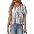 Womens T Shirts Short Sleeve Tops Dressy Casual Blouses Spring Summer Outfits Flowy Pleated Front Scooped Neck