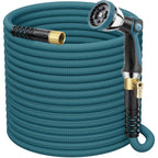 Garden Hose 100 Ft, Non-Expandable Lightweight Water Hose, 360° Swivel Anti-Kink Fittings, 10-Pattern Spray Nozzle & Shut-Off Valve, Flexible Water Hose For Yard, Lawn, Car Wash, Blue
