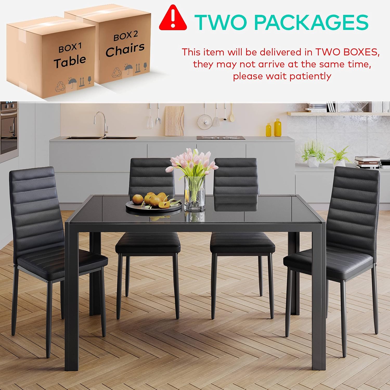 Gizoon 5 Piece Glass Dining Table Set, Kitchen And Chairs For 4, Pu Leather Modern Room Sets For Home, Kitchen, Living Room | Pu Leather Modern Room Sets,Small Dining Table Sets,Space Saving Table And Chairs Set For Home, Kitchen, Living Room