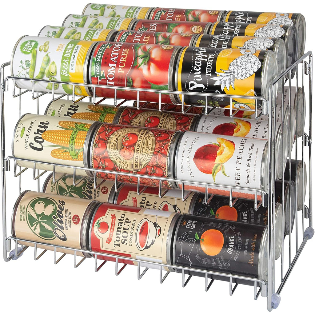 Kitchen Details 3 Tier Can Organizer | Chrome Steel Canned Food Storage Rack | Holds 36 Cans | Space-Saving Pantry & Cabinet Storage Solution | Easy Access To Canned Goods | Freestanding Design