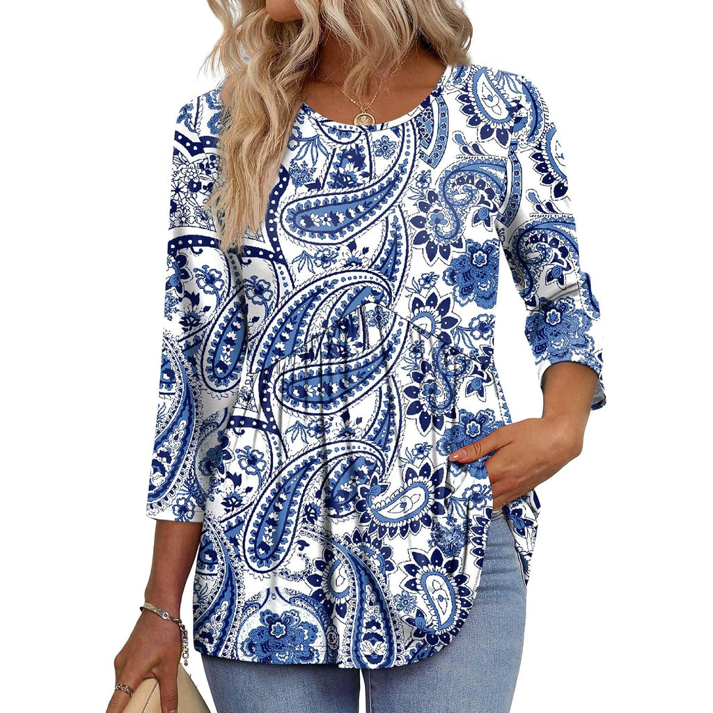3/4 Length Sleeve Womens Tops Blouses for Women Dressy Casual Spring Fashion Clothing Crew Neck Babydoll Tops