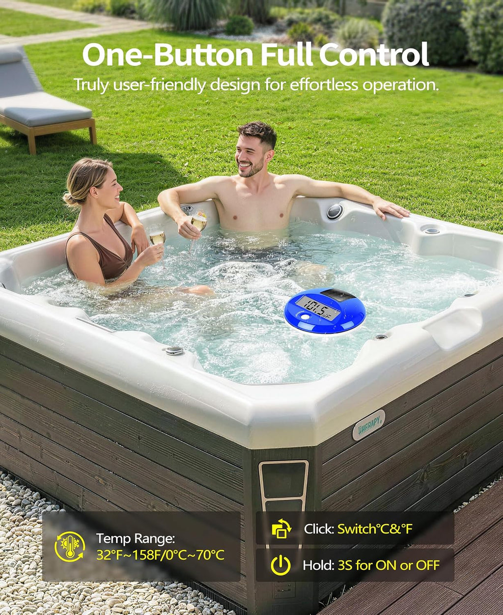 Solar Digital Pool Thermometer Floating Easy Read With One Rope | Large Lcd Display With Big Numbers, ±0.5℃ High Precision, Ip68 Waterproof Pooltemperature Gauge For Hot Tub, Spa