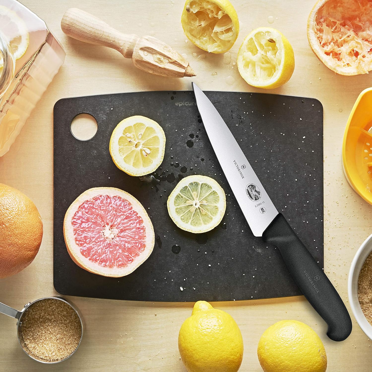 Victorinox Fibrox 6 Inch Straight Edge Chef's Knife, Kitchen Knife with Stainless Steel Blade, Non-Slip Handle, Dishwasher Safe, Black
