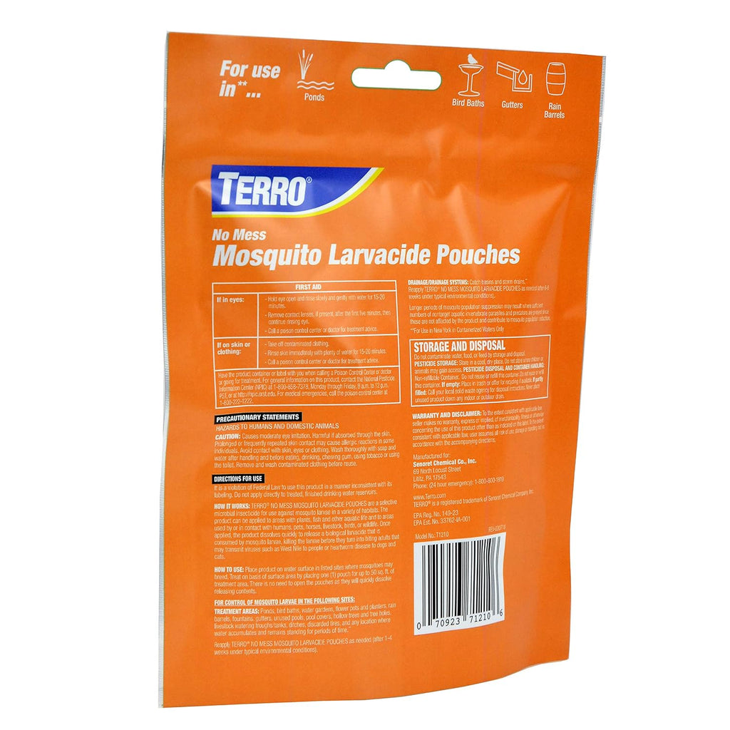 Terro No Mess Mosquito Larvacide Pouches, 10-Pack | Dissolvable Pest Control Packets For Standing Water, Outdoor Mosquito Killer With Long-Lasting 2 Month Protection