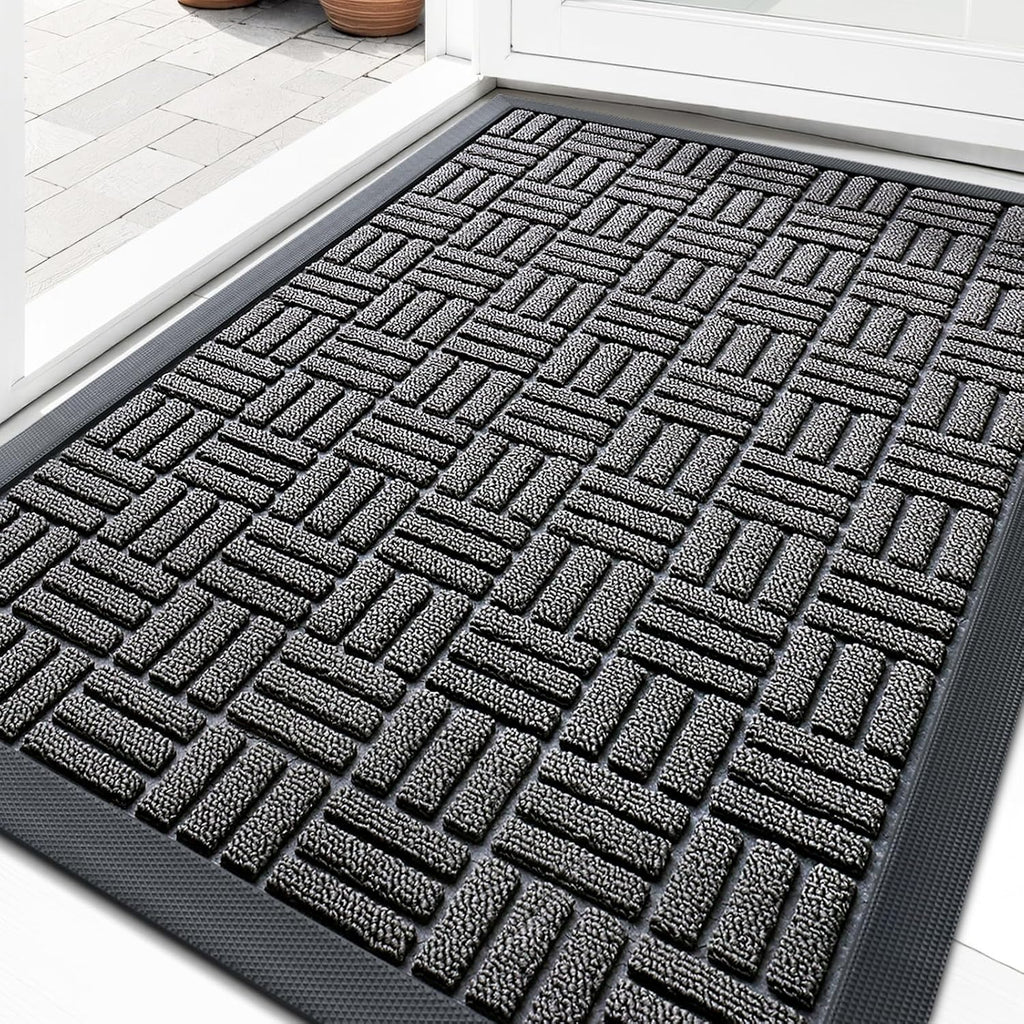 Olanly Front Door Mat Outside Entrance 29.5X17, Absorbent, Heavy Duty Sturdy Natural Rubber Doormat Indoor Outdoor, Stain And Fade Resistant, Non-Slip Backing Low Profile Floor Mat For Entryway, Grey