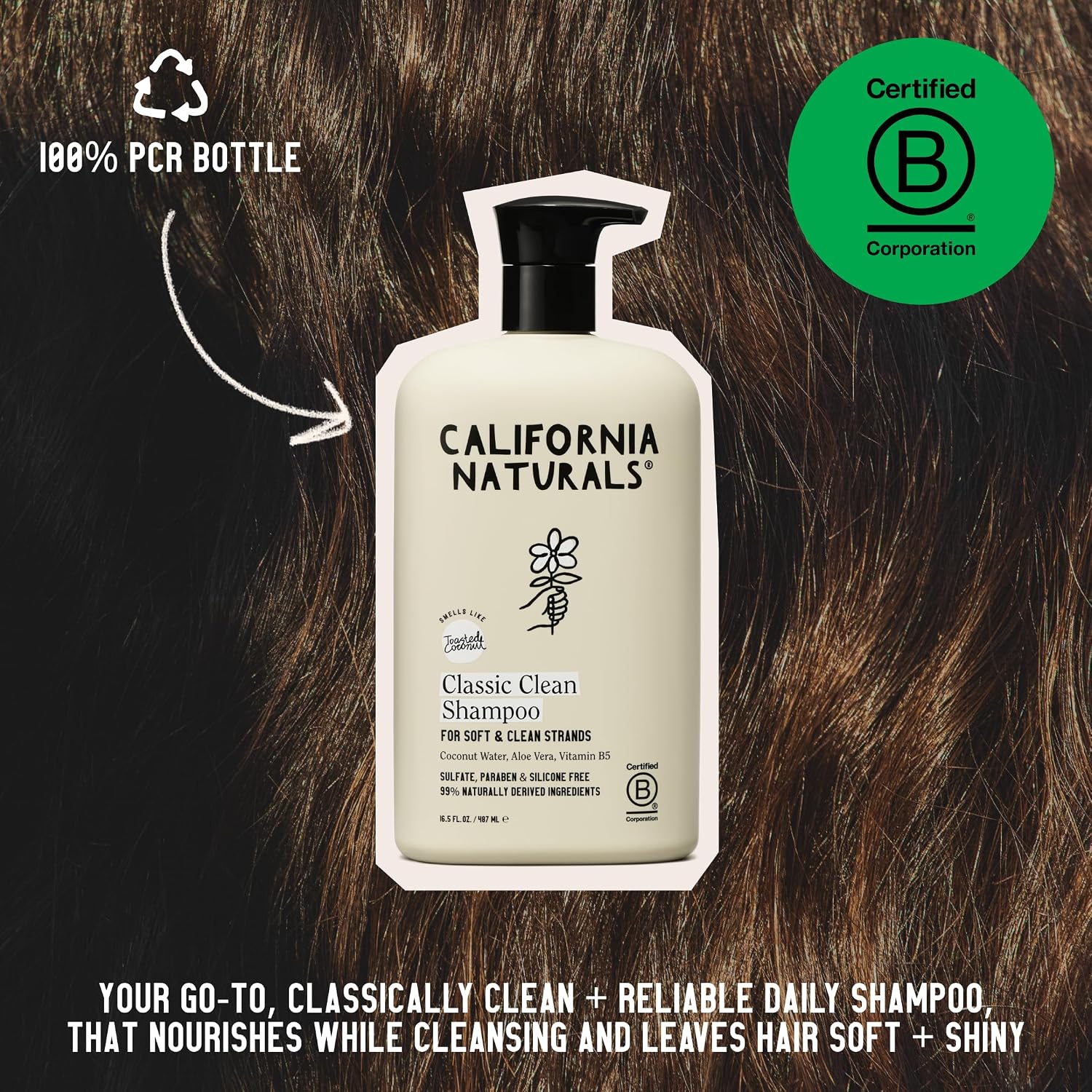 California Naturals Classic Clean Toasted Coconut Shampoo, Sulfate Free, Coconut Cleansing Complex, Natural, Vegan, Cruelty, Silicone, And Paraben Free, All Hair Types, 20 Fl Oz