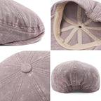 Newsboy Flat Cap for Men Women, Adjustable Washed Cotton Hat | 100% cotton, 8-panel Gatsby style, adjustable 57-60 cm fit for driving, golf, travel, and daily vintage looks. #B36-pink