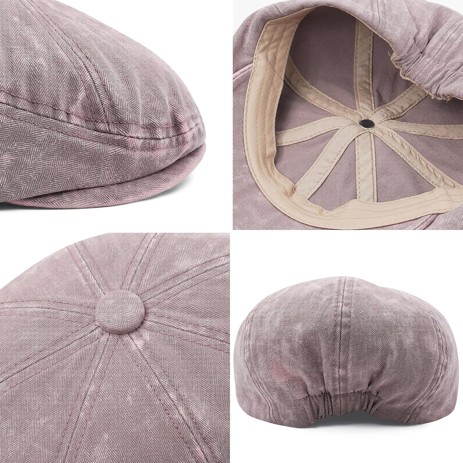 Newsboy Flat Cap for Men Women, Adjustable Washed Cotton Hat | 100% cotton, 8-panel Gatsby style, adjustable 57-60 cm fit for driving, golf, travel, and daily vintage looks. #B36-pink