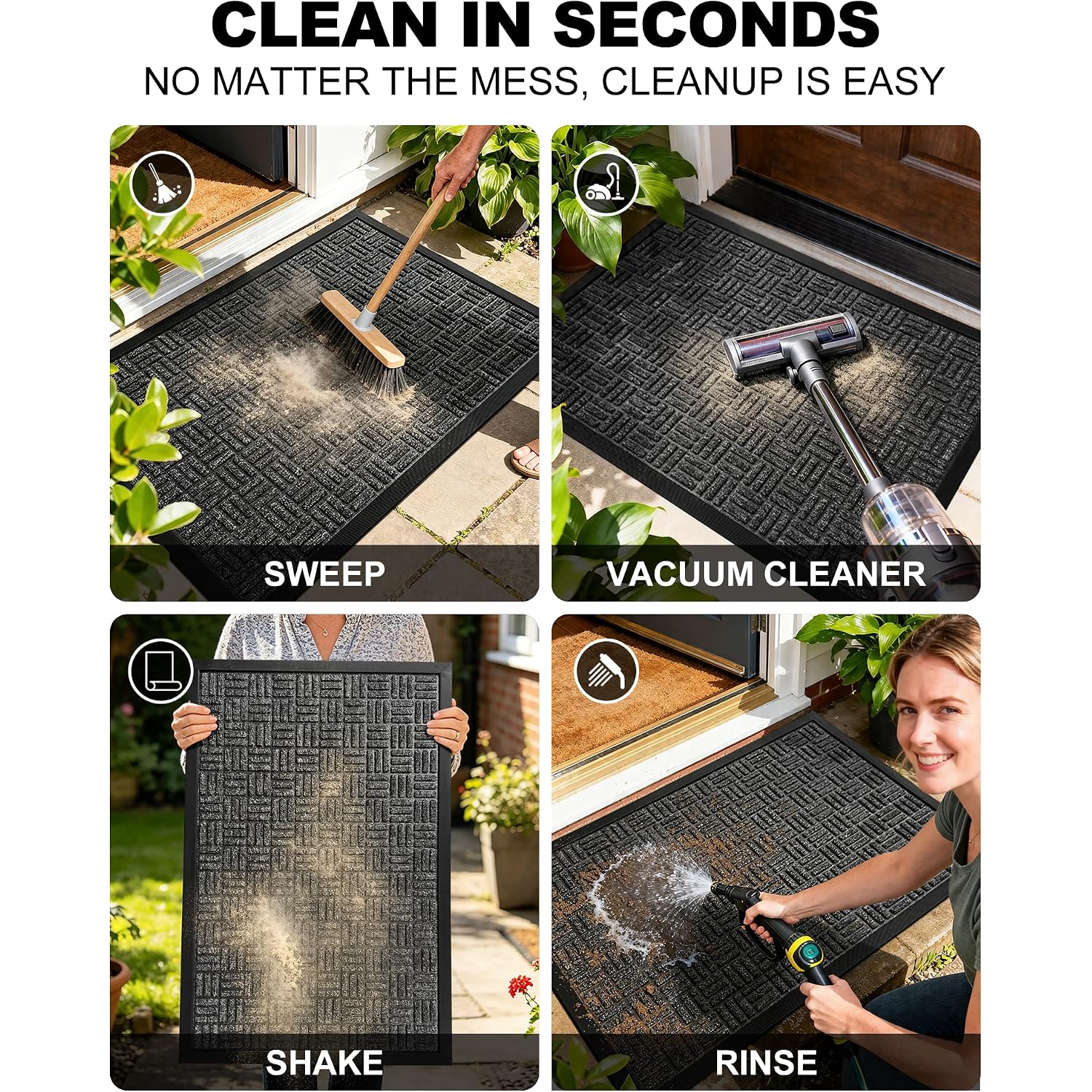 Front Door Mat Outdoor Entrance, 29.5" X 17" Heavy Duty Welcome Mat For Outdoor And Indoor, Waterproof Dirt Trapper Doormat, Super Absorbent Indoor Entryway Mat For Patio & Porch - Gray