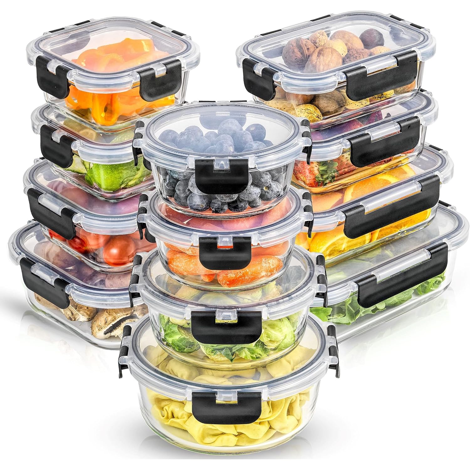 Joyjolt 24Pc Borosilicate Glass Storage Containers With Lids | 12 Airtight/Freezer Safe Food Storage Containers For Pantry And Kitchen | Meal Prep Container For Lunch | Glass Tupperware Set