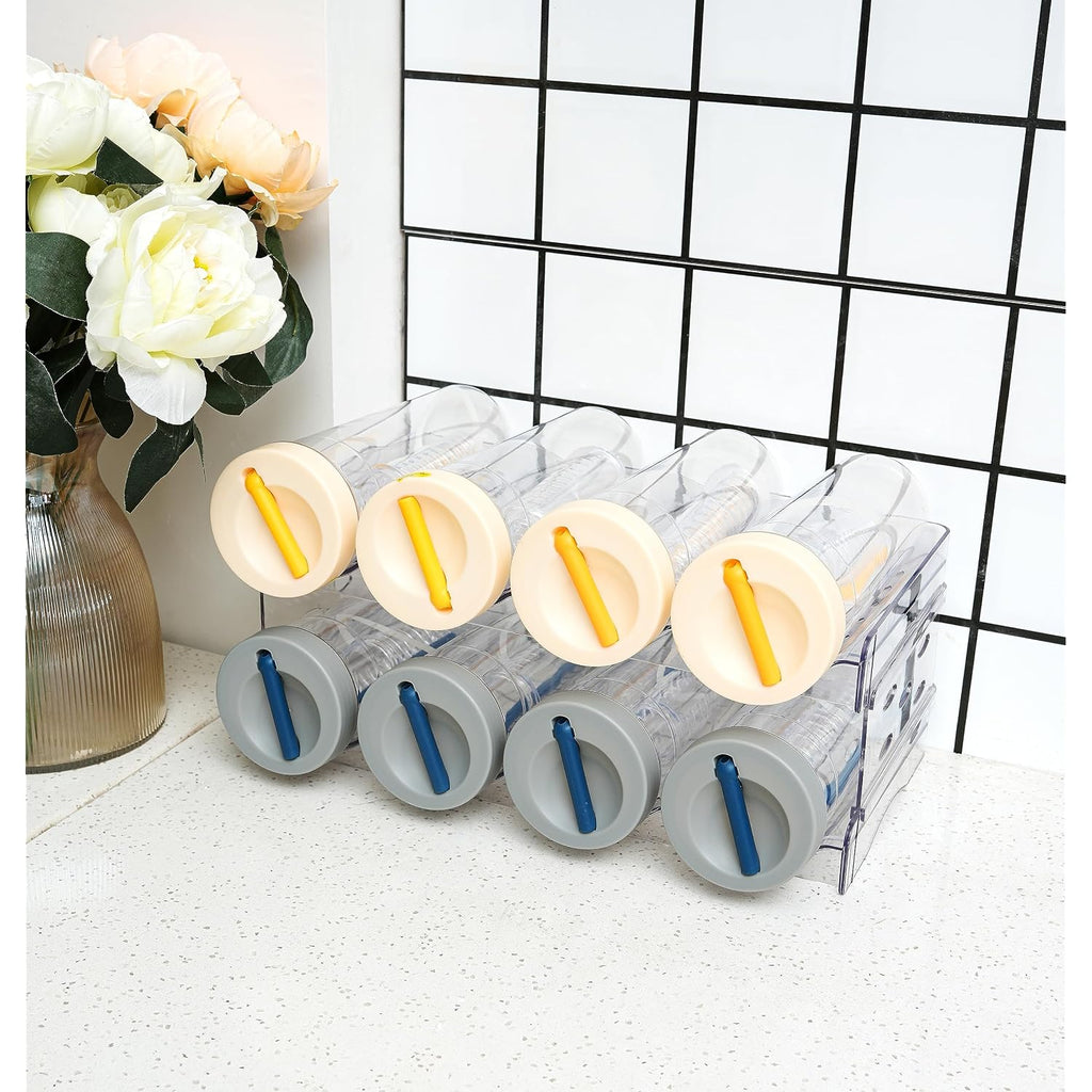 Plastic Stackable Bottle Storage Holder Rack Holds 16 Bottles,Free-Standing Water Bottle/Wine And Drink Organizer Shelf For Kitchen Cabinet,Fridge,Countertop,Pantry,Freezer,4 Packx4 Bottles,Clear