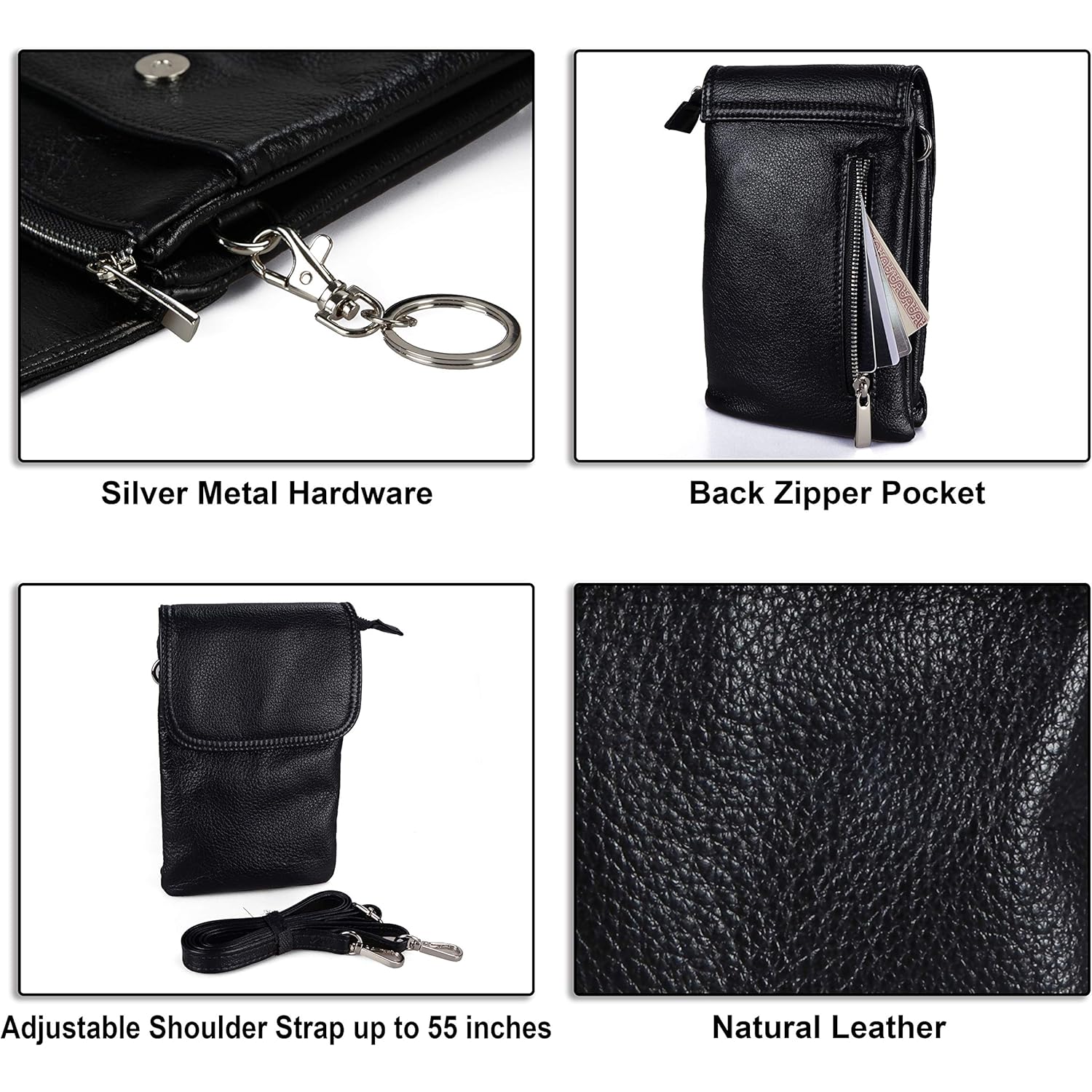 befen Genuine Leather Small Crossbody Bags for Women Cell Phone Bag Cross Body Purses,Silver Zipper