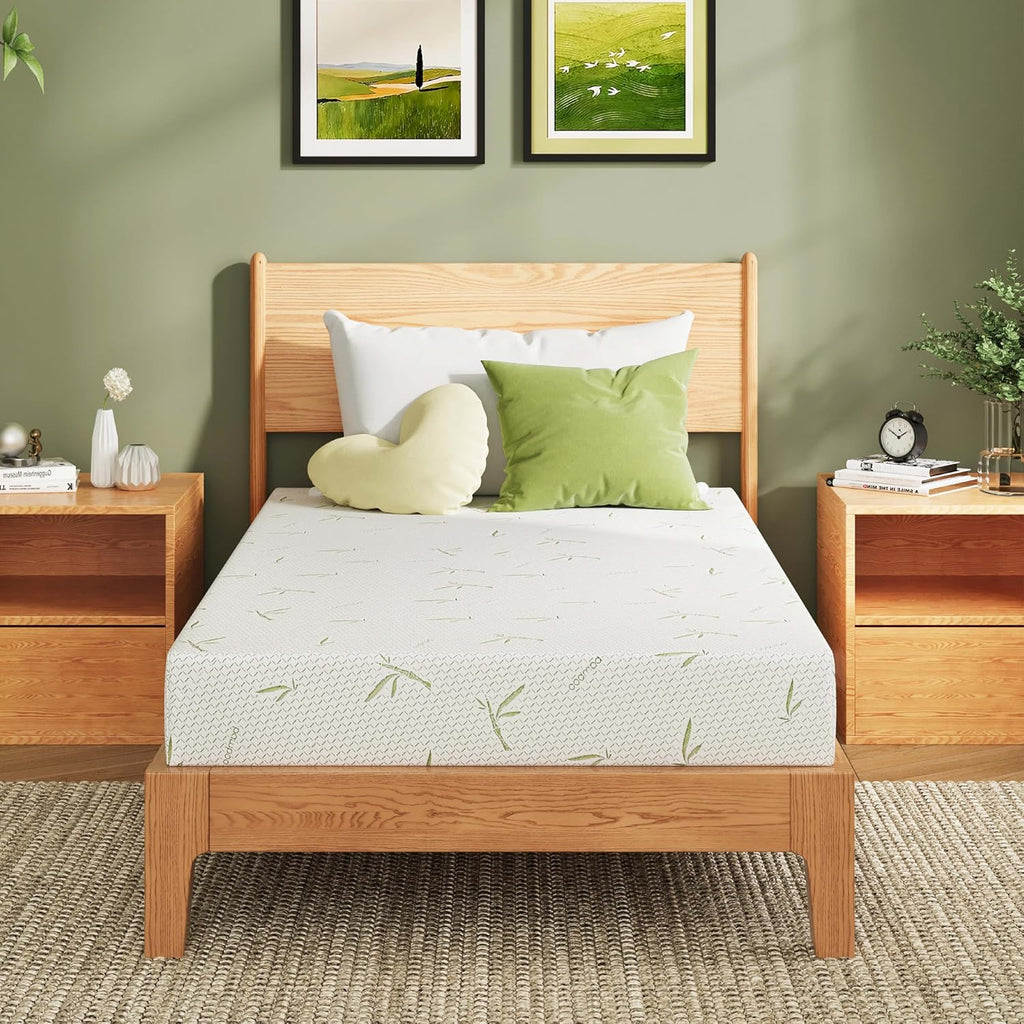 Egohome 8 Inch Twin Mattress, Cooling Green Tea Gel Memory Foam For Pressure Relief, Medium Plush, Fiberglass Free, Bed In A Box, Certipur-Us Certified, Green