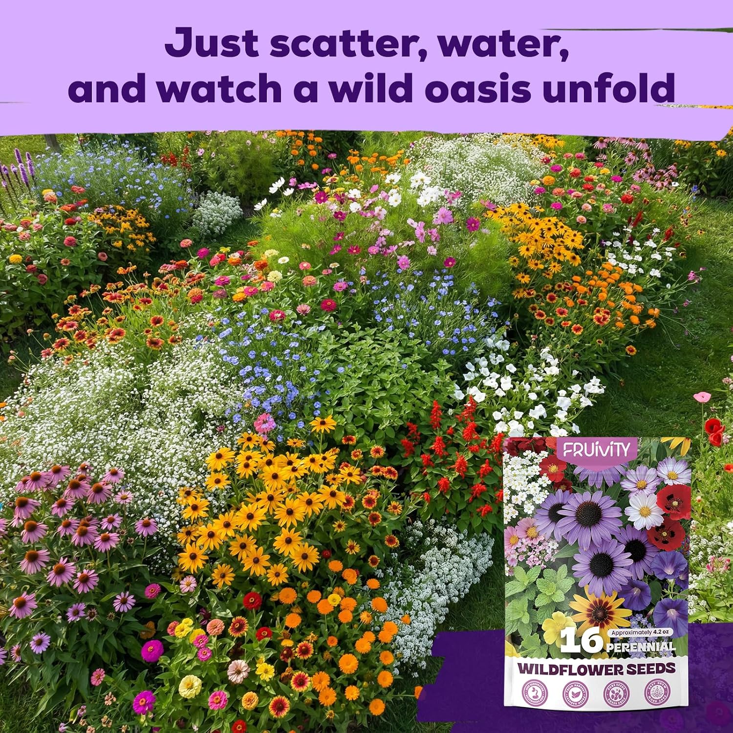 200,000+ Wildflower Seeds Bulk (4Oz) – 16 Varieties Perennial & Annual Mix, Attract Bees, Butterflies & Hummingbirds, High Germination For Outdoor Pollinator Garden, Unique Gift For Mother, Women, Mom