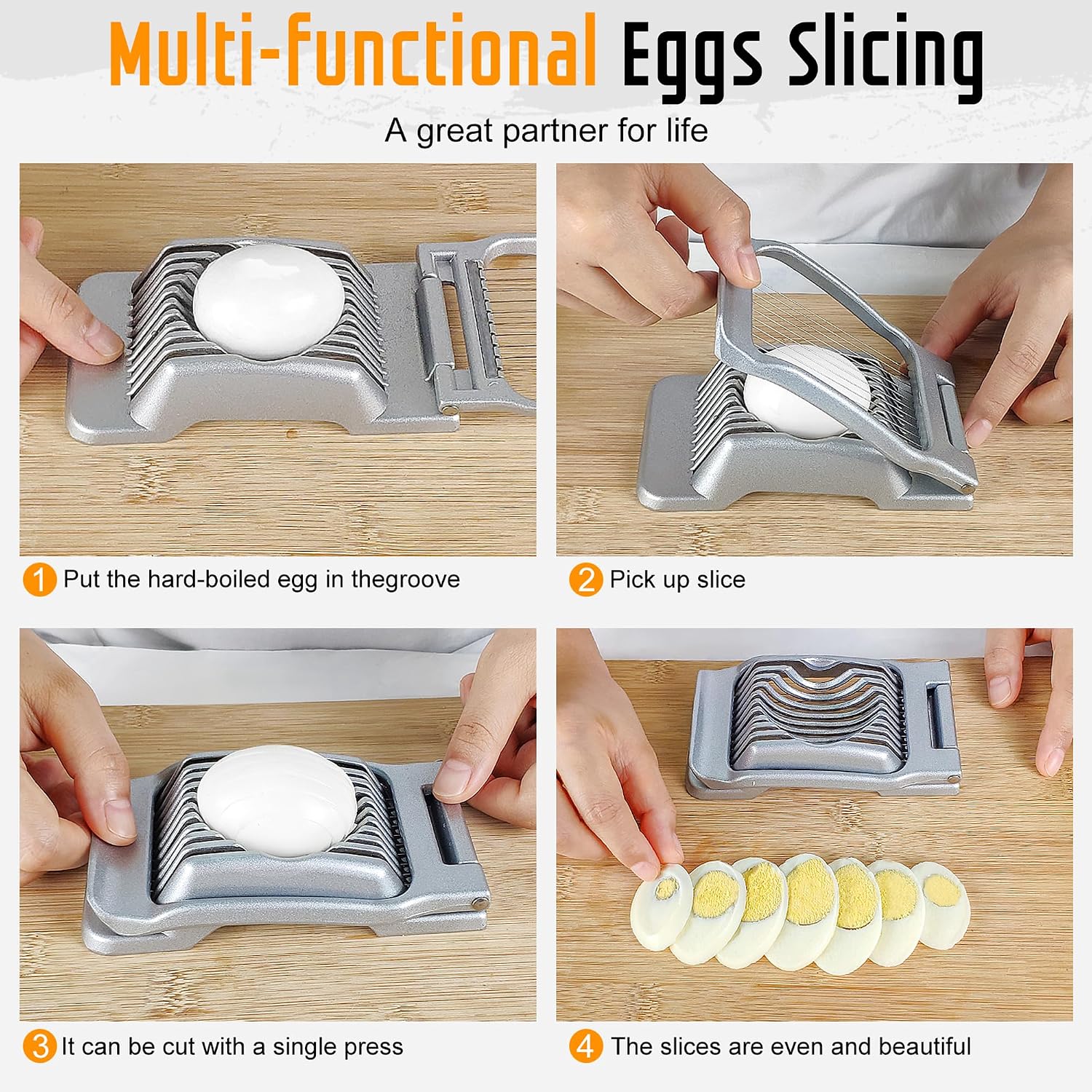 Multipurpose Heavy Duty Aluminium Egg Slicer, Stainless Steel Wire, Sliver | Dishwasher Safe, Rust Resistant, Egg Cutter For Hard Boiled Eggs, Soft Food And Soft Fruit, Salads, Butter, Cheese, Spam