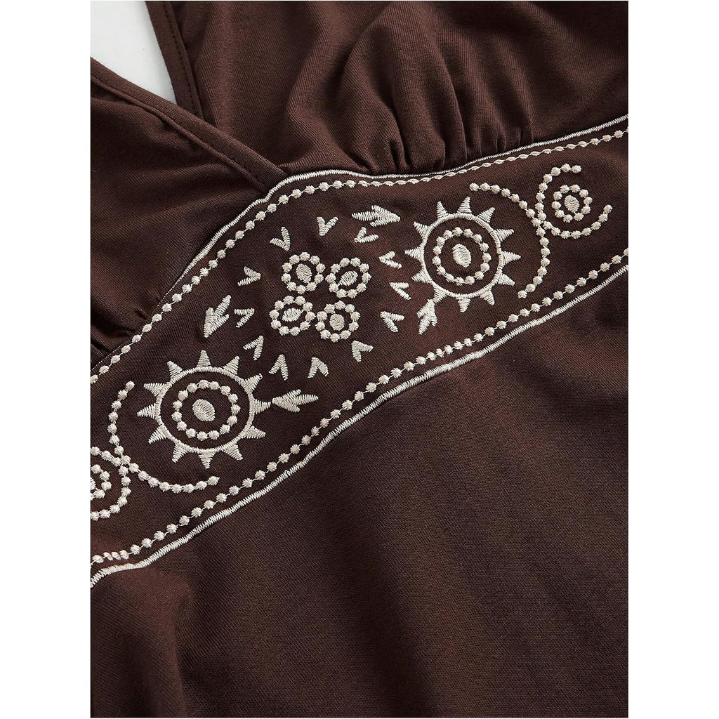 Soly Hux Women'S Summer Halter Backless Mini Dress Flowy Sleeveless V Neck Tie Back A Line Western Casual Sun Dresses